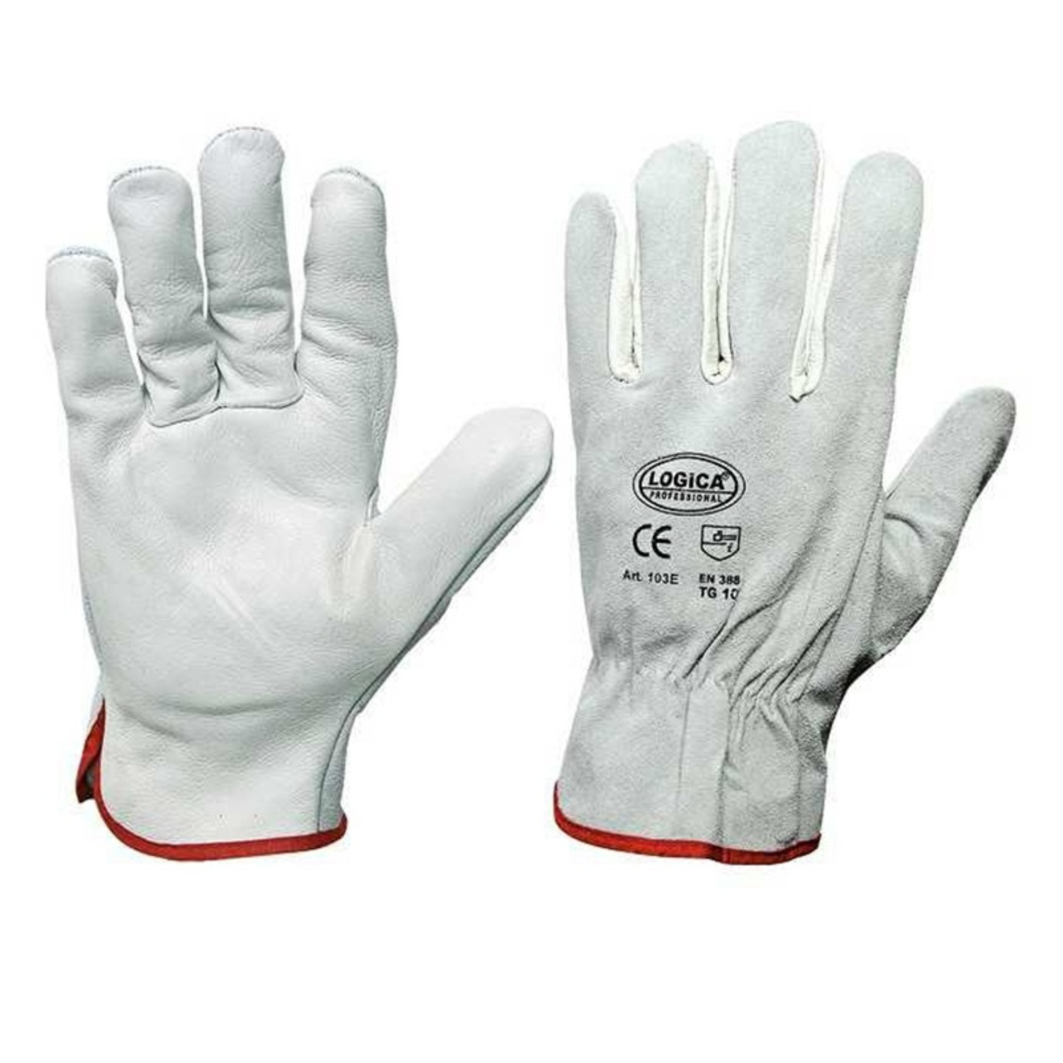 Guanti Da Lavoro In Pelle Fiore Di Bovino Orlati Taglia 10 - Cod.103E