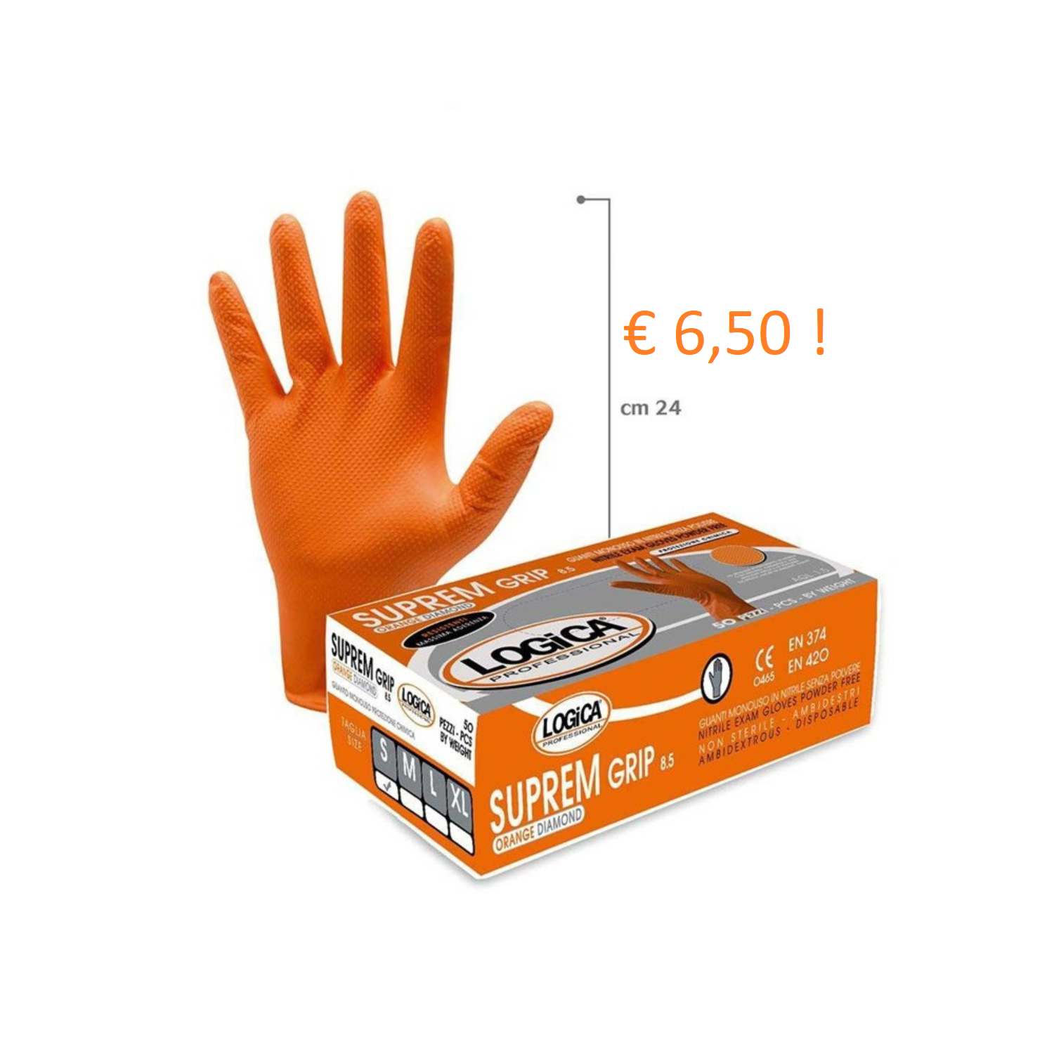 Guanti Nitrile 8,5g Diamantati Arancio Conf.50PZ - Cod. LOG/SUPREM